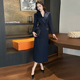 显瘦修身 气质拼接条纹正式 场合端庄连衣裙女秋冬新款 法式 西装 长裙