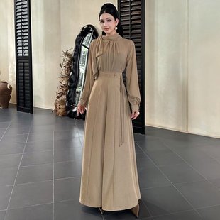 显瘦长袖雪纺上衣国风盘扣阔腿裤套装时尚洋气减龄显瘦遮肉两件套
