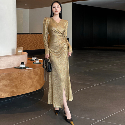 性感修身显瘦长袖鱼尾裙秋冬长裙