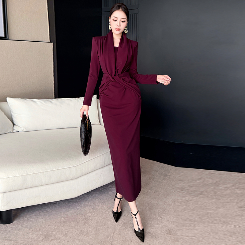 休闲修身包臀气质长袖连衣裙秋冬
