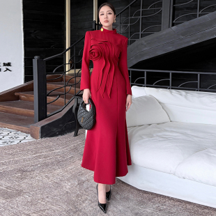 包臀鱼尾长裙重要场合漂亮连衣裙女早春新款 显瘦气质修身 长袖 法式