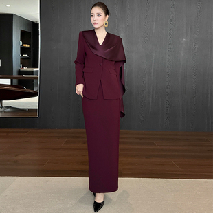 女2025新款 气质显瘦拼接修身 搭配半身长裙姐系贵感套装 西装 秋 长袖