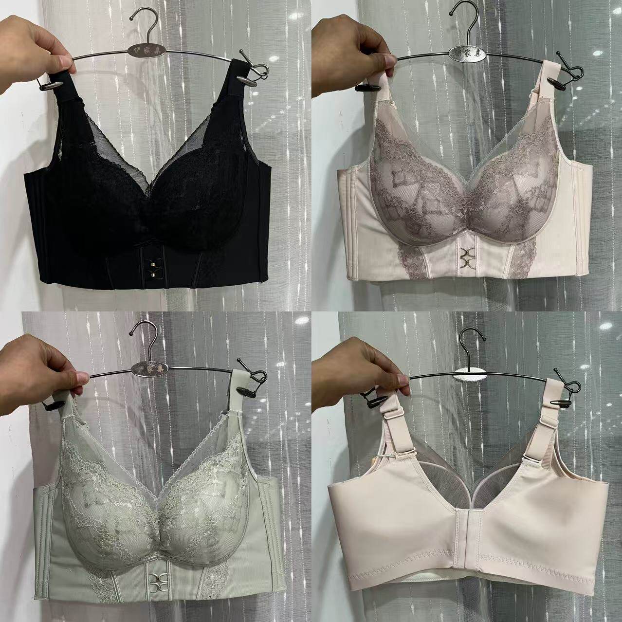 小胸聚拢半月牙托胸无钢圈高侧收AB厚杯内衣女复古雅致文胸罩1305