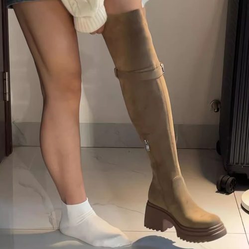 拖沓刘天王弹力显瘦长靴粗高跟西部靴粗高跟过膝长靴34-40大小筒