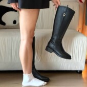 拖沓刘天王 小粗腿巨显瘦低跟复古骑士靴大筒围韩系长筒靴