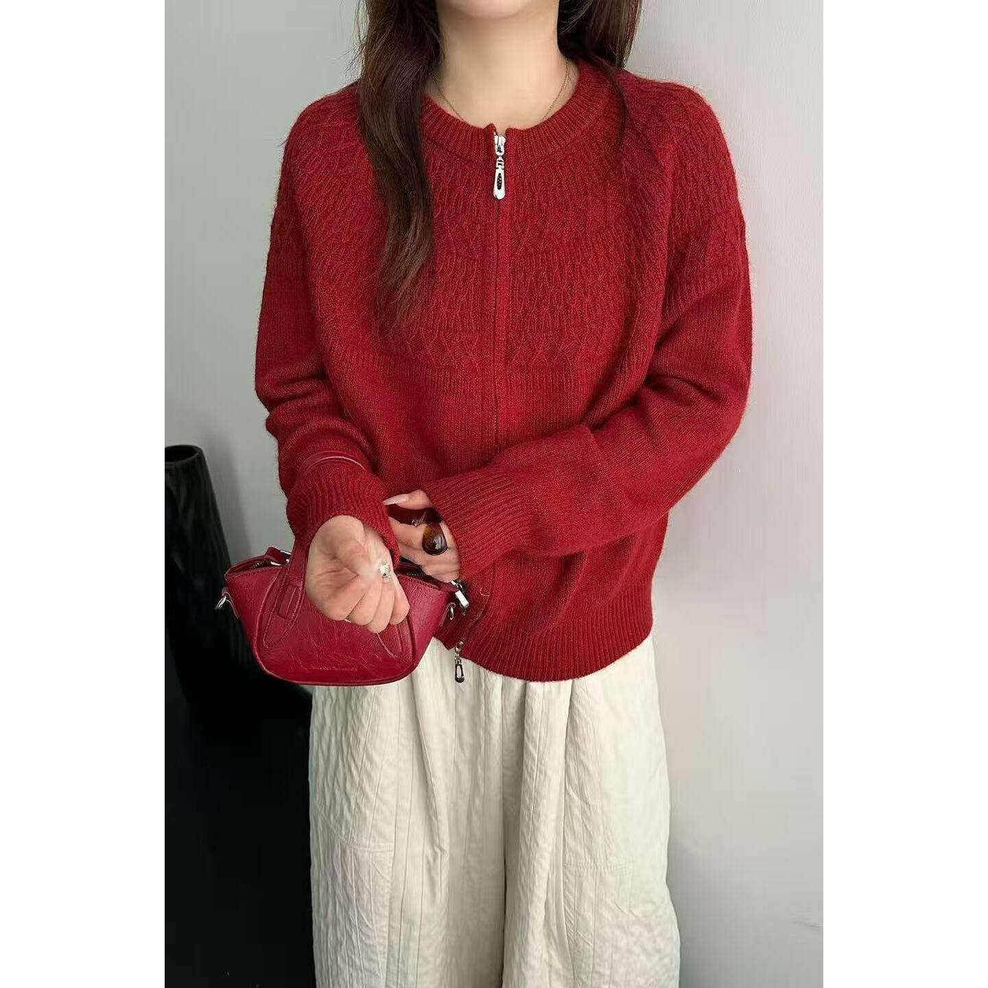 BADX正品欧货洋气宽松短毛衣开衫冬季高级感双拉链针织上衣女外套,女装/女士精品,毛针织衫,淘宝优惠券,粉丝福利购,淘宝优惠卷