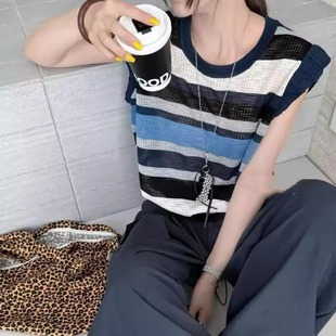 上衣ins潮 撞色条纹坎肩针织背心夏季 薄款 女2025新款 洋气减龄无袖