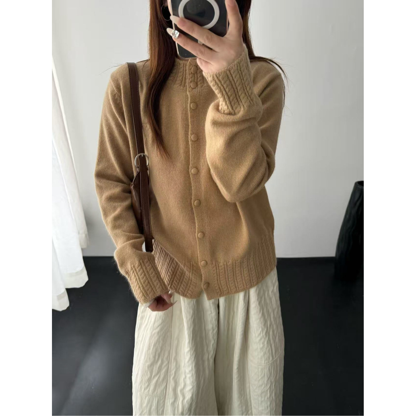 ADX正品冬季新款法式复古高级感麻花绞长袖针织开衫毛衣外套女潮