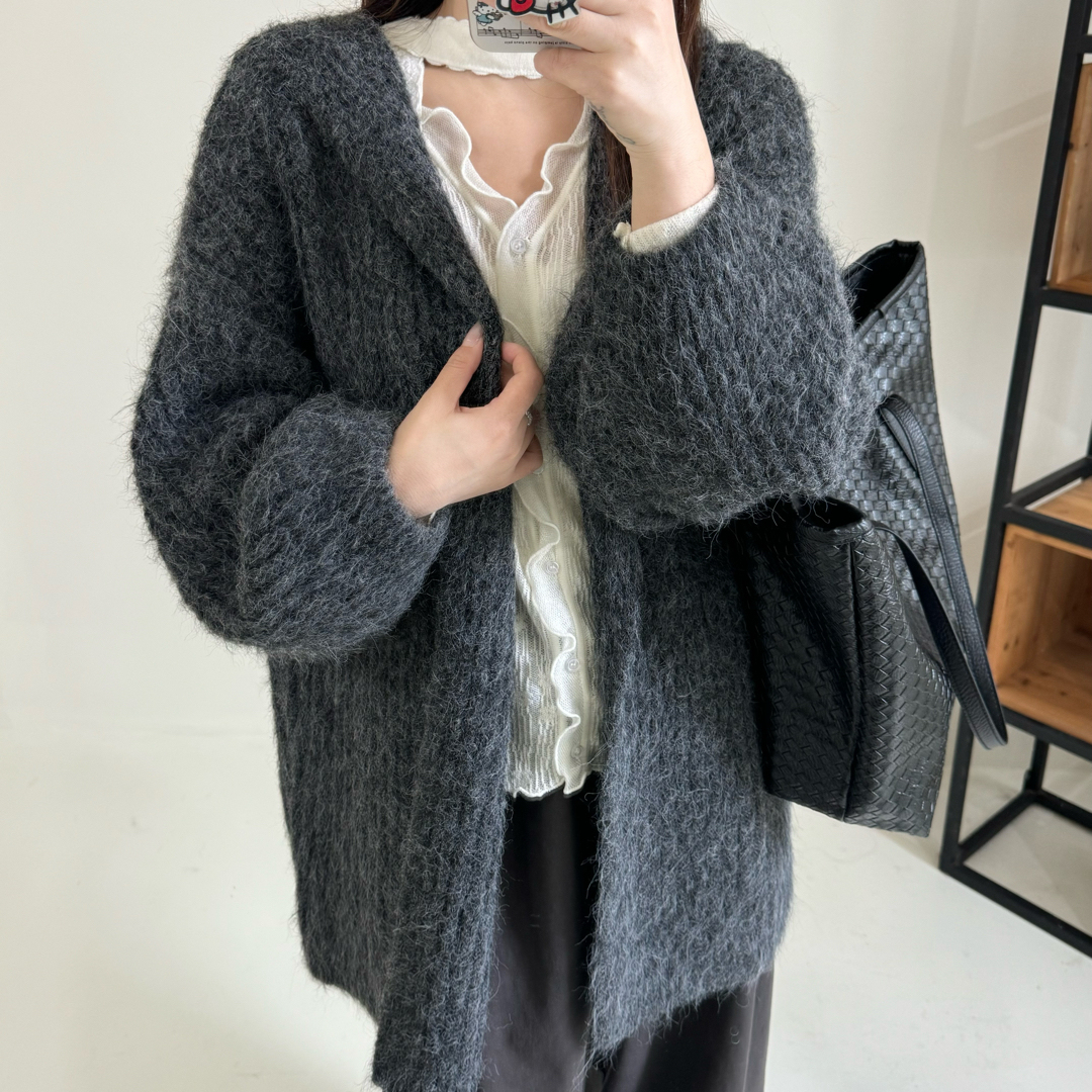 韩系慵懒风软糯毛衣外套女2025秋季宽松百搭长袖连帽针织开衫外搭