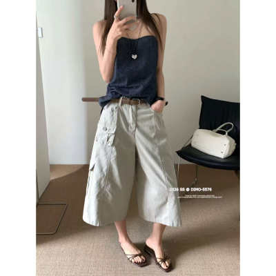 DIMO5576韩版高腰显瘦工装阔腿休闲裤女26夏季宽松显瘦直筒八分裤