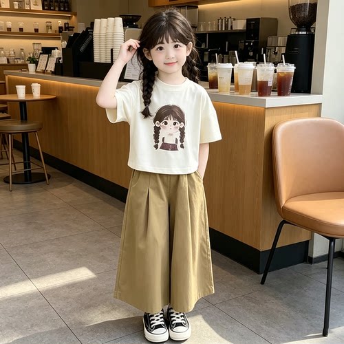 女童夏季阔腿裤套装新款时尚2026年中小学生夏天休闲裤裙两件衣服