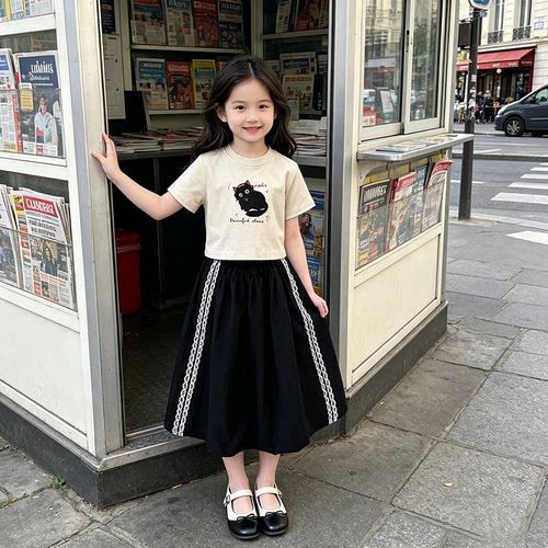 女童夏季休闲百搭短袖上衣2026中大童韩版穿搭阔腿裤套装