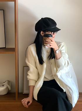 韩系ins复古八角帽女秋冬英伦风显脸小拼接设计报童帽黑色贝雷帽