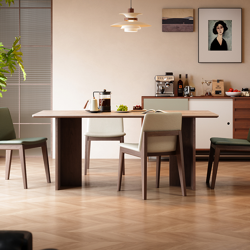 梵创 德利丰实木岩板餐桌家用小户型意式极简高级感吃饭桌椅组合