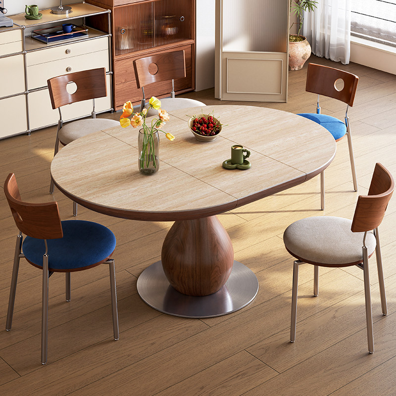 梵创 可伸缩岩板餐桌圆形可变椭圆形餐桌现代简约德利丰洞石岩板,住宅家具,岩板餐桌,淘宝优惠券,粉丝福利购,淘宝优惠卷