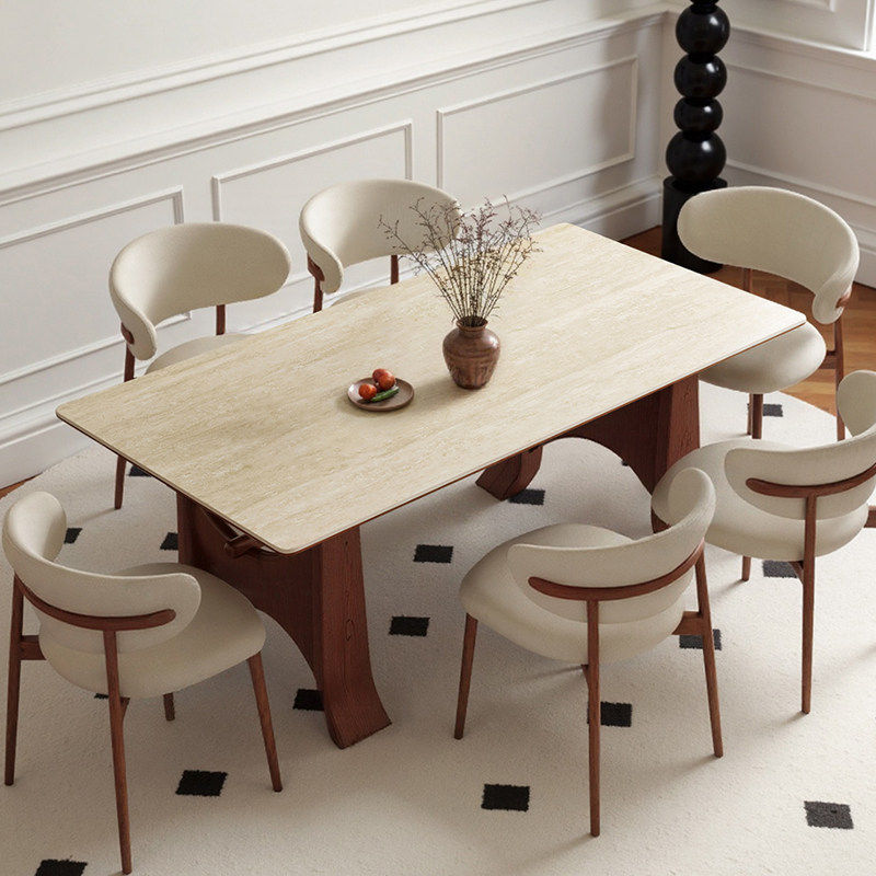 梵创 桌子轻奢高级感岩板家用新款餐桌椅组合长方形白蜡木复古风,住宅家具,岩板餐桌,淘宝优惠券,粉丝福利购,淘宝优惠卷
