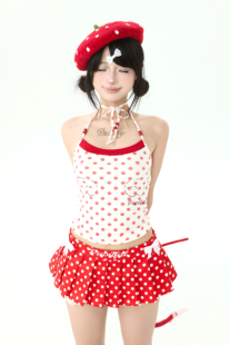 PUPILFAT原创“红白波点”串珠挂脖翅膀烫钻吊带