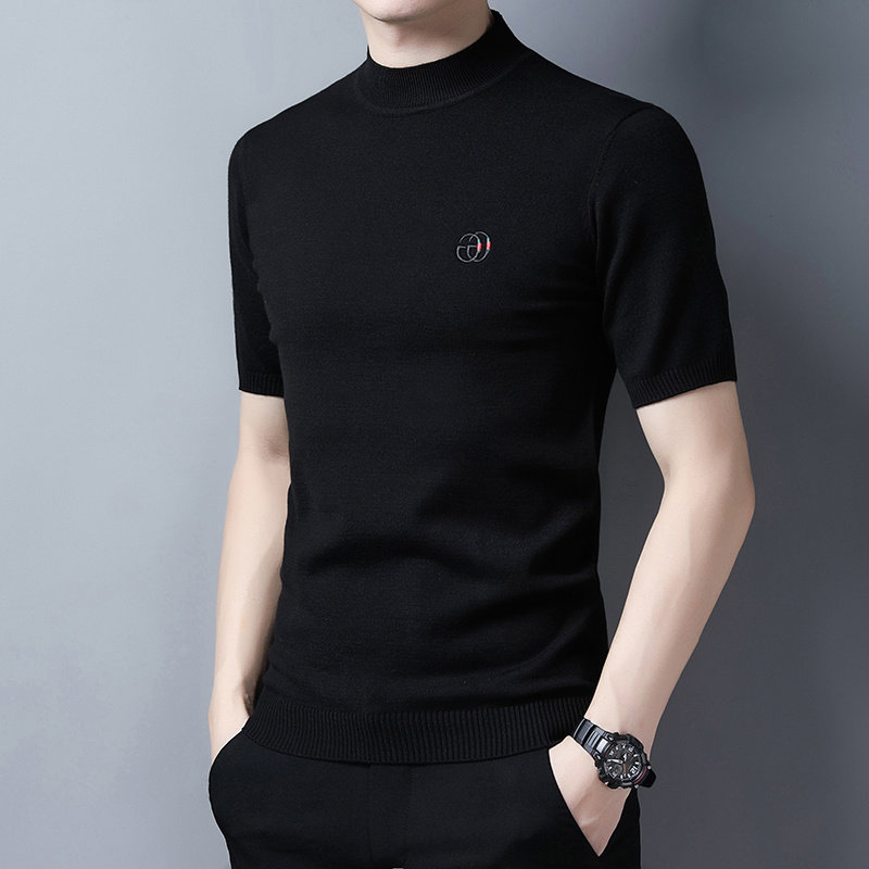 短袖毛衣男半高领半袖羊毛衫春秋季新款打底衫修身男士针织衫线衣