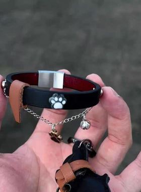 小狗手环创意可爱流苏铃铛手链洛丽塔装饰皮质手饰高颜值猫爪手镯