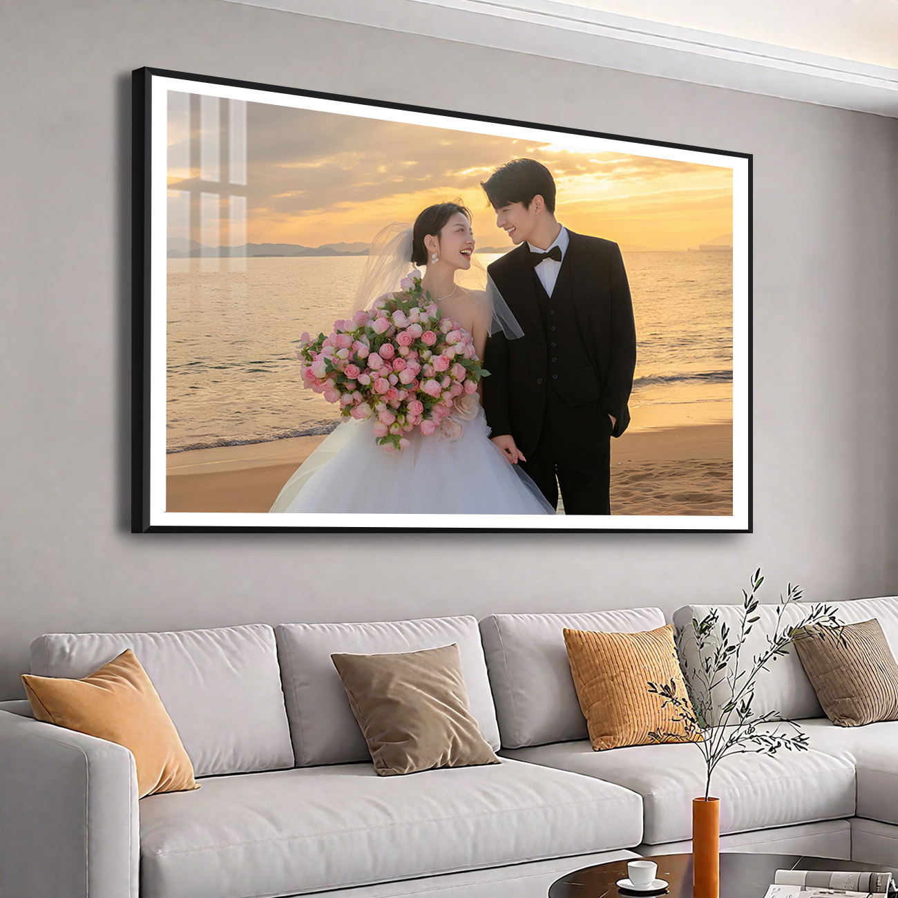 婚纱相片做成相框成品发货