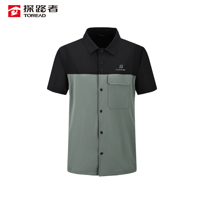 探路者衬衫男25年春夏新款户外吸湿速干清爽短袖衬衫外套81213