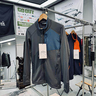 刺绣高端户外品牌抓绒衣玉米格肌理感夹克中间层保暖立领抓绒外套