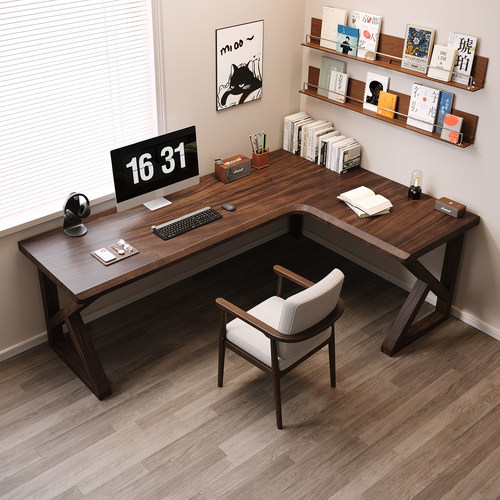 实木转角书桌卧室家用L型电脑桌