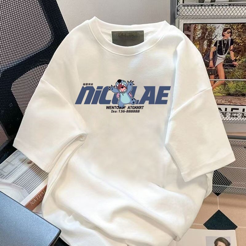 短袖t恤男夏季新款休闲潮牌宽松ins简约韩版学生打底衫印花上衣服