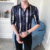 夏季男士修身条纹中袖衬衫P55，男装衬衫，星座407-1
