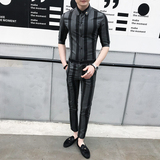 夏季男士衬衫修身中袖七分袖潮流休闲帅气P100，男装衬衫，星座407-1