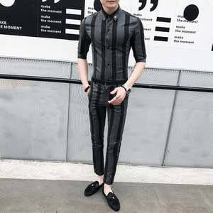 夏季男士衬衫修身中袖七分袖潮流休闲帅气P100图片