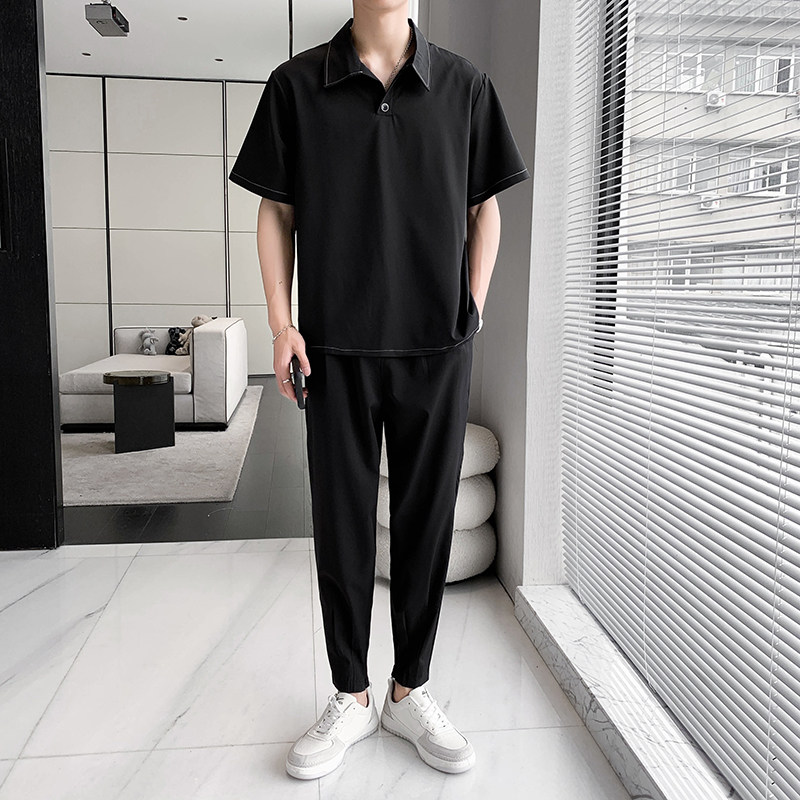 夏季男士青年款短袖衬衫T恤套装P120图片