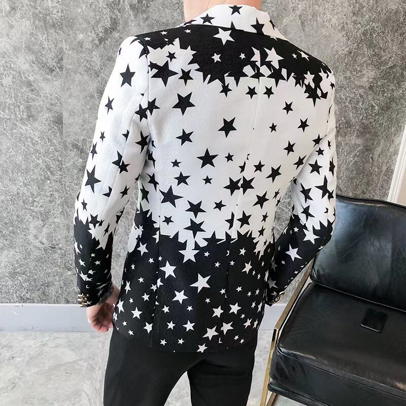 2025春季五角星印花小西装长袖外套男春季新款韩版潮百搭西服P120,男装西服,星座407-1