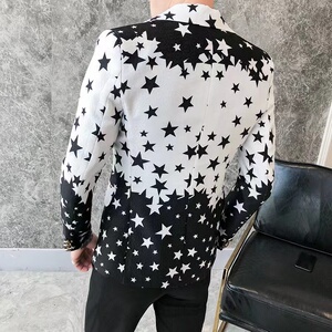 2025春季五角星印花小西装长袖外套男春季新款韩版潮百搭西服P120图片