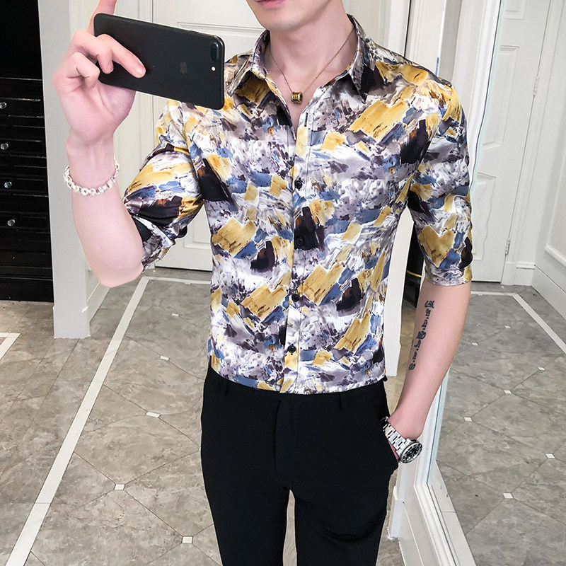 夏季男士潮流休闲中袖衬衫上衣P50,男装衬衫,星座407-1