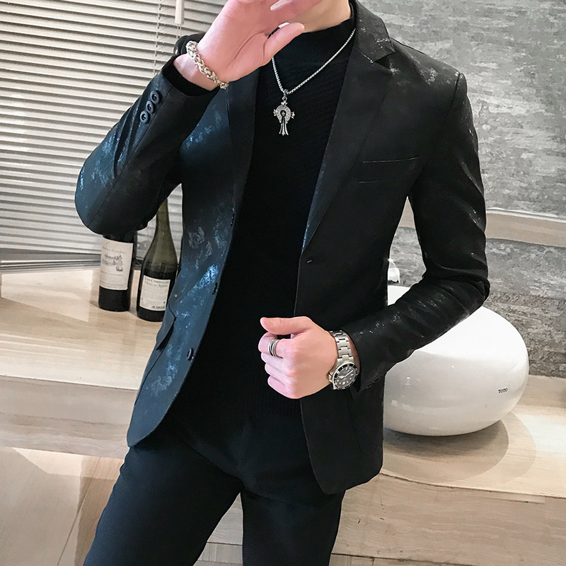 修身时尚潮流男款PU皮西服P120,男装西服,星座407-1