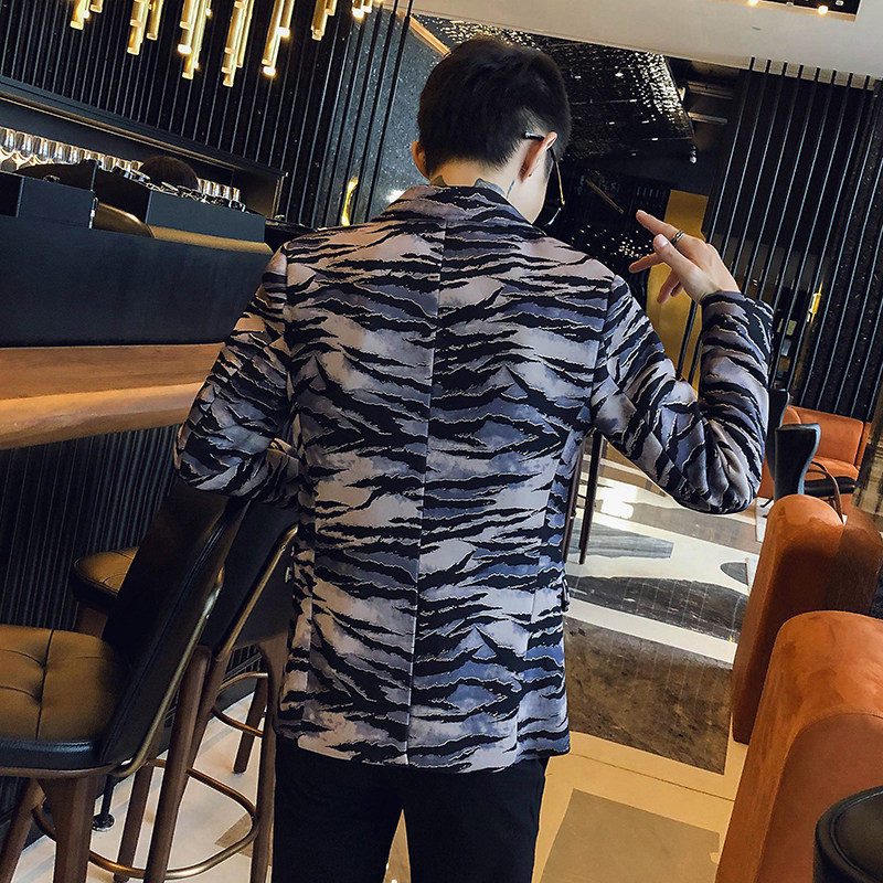 青春男士虎皮条纹青年男士时尚休闲修身单西服P120,男装西服,星座407-1