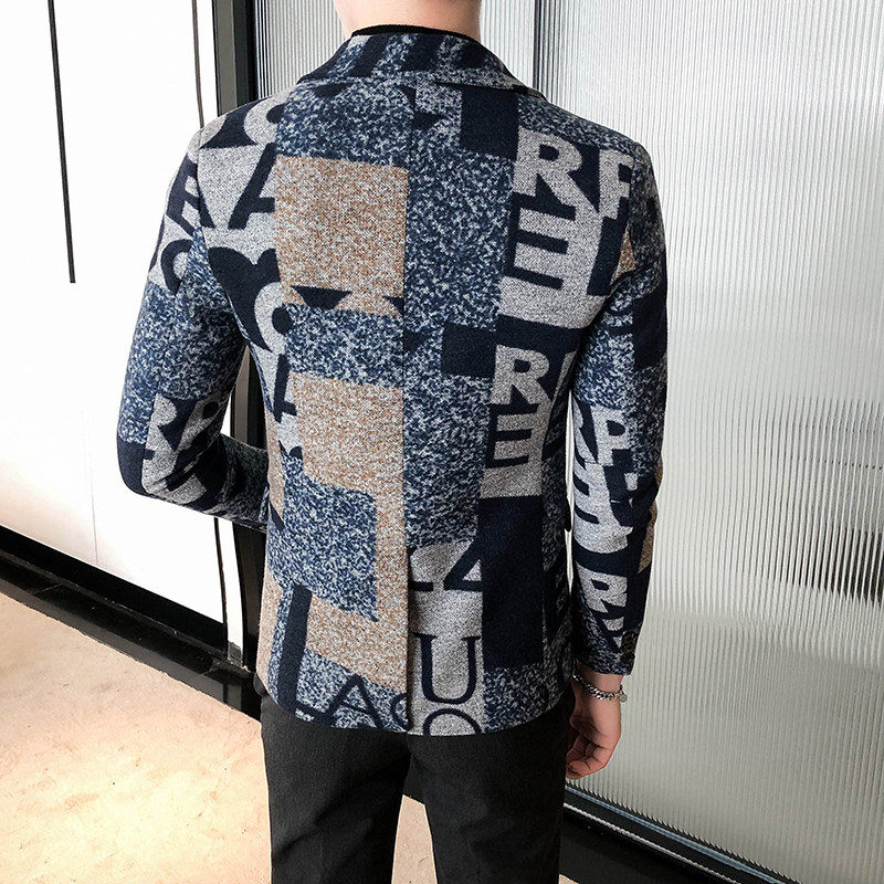 秋季男士字母图案呢料小西装外套上衣P130,男装西服套装,星座407-1