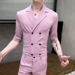 青年男士夏季款条纹类西服衬衫套装P135图片