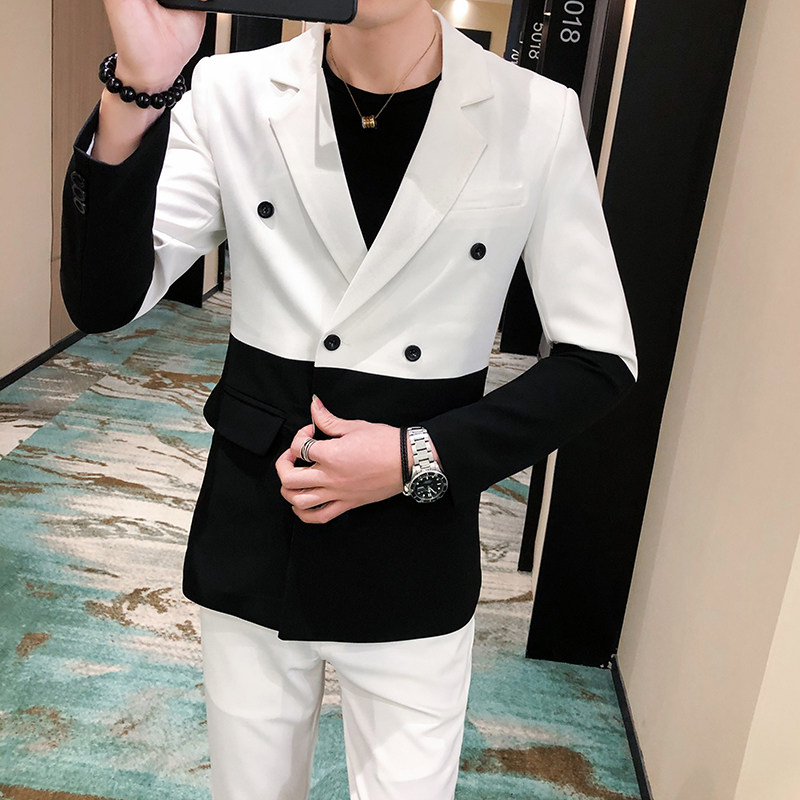 青年双色拼接西服套装P160,男装西服套装,星座407-1