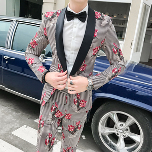 春季新款修身印花时尚长袖西服套装407-1/P180图片