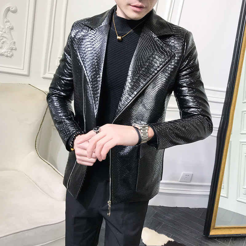 冬季男士鳄鱼仿皮夹克外套P130,男装夹克,星座407-1