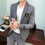 男士英伦风修身刺绣西服套装P155，男装西服套装，星座407-1