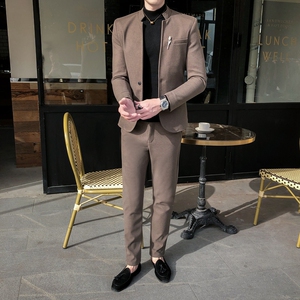 男士修身纯色西服两件套P160