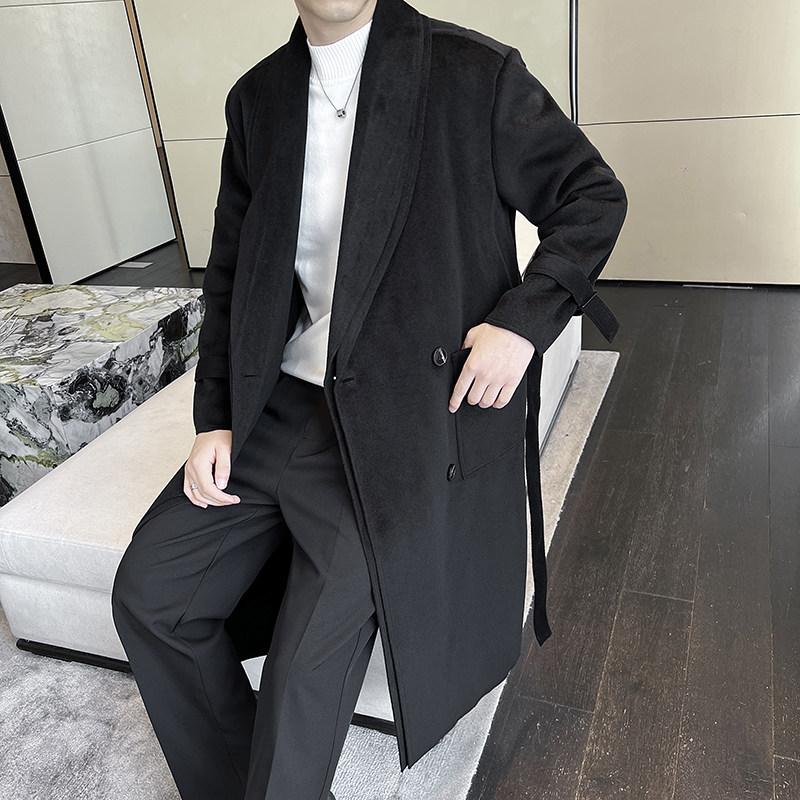休闲男士潮流时髦设计双层领加厚呢大衣外套P175,女装短外套,星座407-1