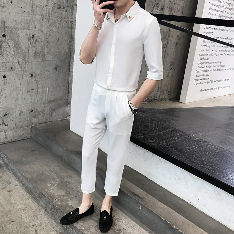 夏季青年男士纯色衬衫套装P100,男装衬衫,星座407-1