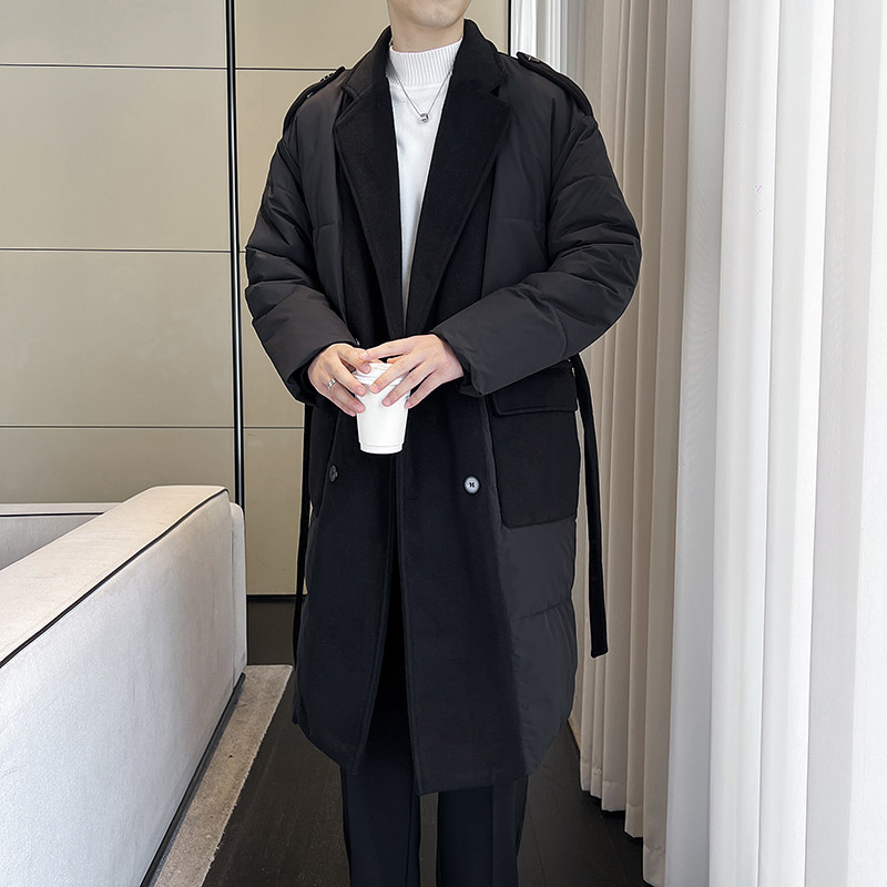 潮牌宽松中长款设计感西装领男士风衣式加厚轻薄保暖休闲外套P150,男装西服套装,星座407-1