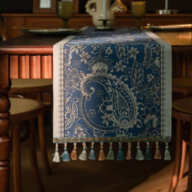 美式复古提花蓝凤尾桌旗茶旗中式民族风长方形盖巾长尾平角桌旗,居家布艺,桌旗,淘宝优惠券,粉丝福利购,淘宝优惠卷