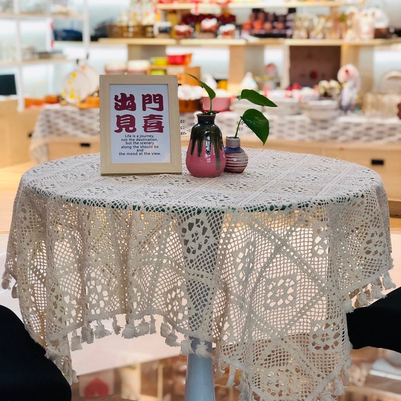 复古美式手工钩针花边编织蕾丝野餐桌垫布艺盖巾北欧式文艺背景布