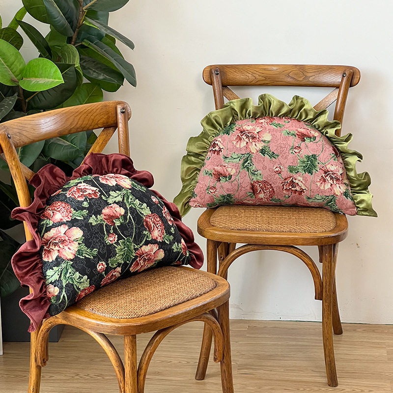 轻奢高级感花卉异形抱枕沙发高颜值荷叶边靠垫床头饺子靠枕可拆洗